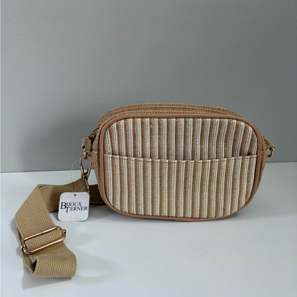 Bijoux Terner Woven Metallic Striped Crossbody Bag - Fanny Pack